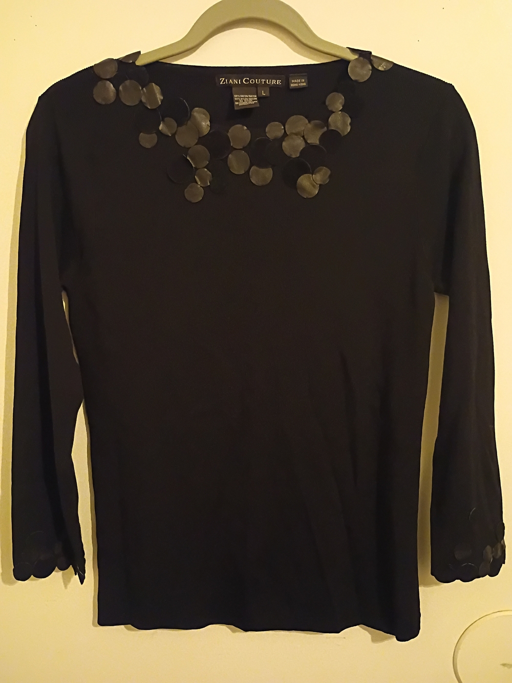 Ziani Couture Black Long-Sleeve Sweater with Decorative Discs Sz L